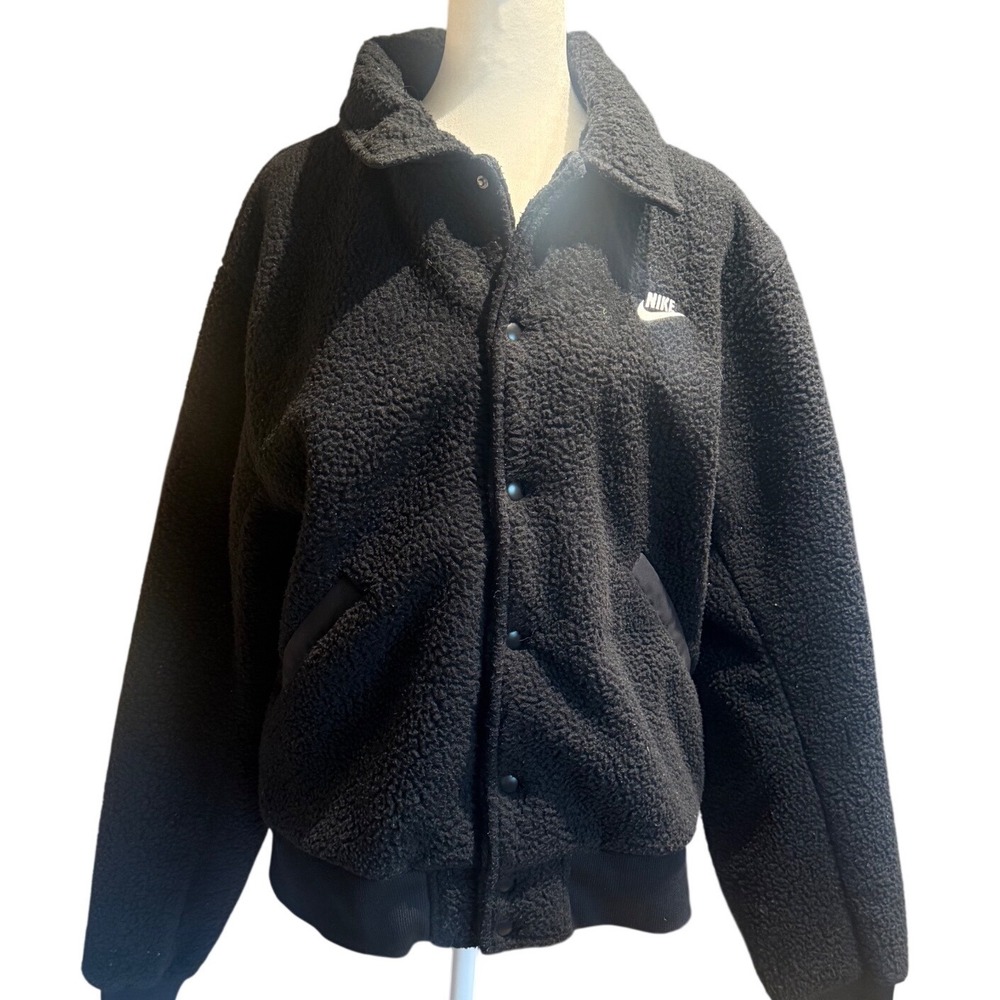 Nike Therma-FIT Faux Fur Fleece Bomber Jacket Black DQ6842-010 Mens Small